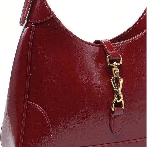 Women's PU Leather Clasp Shoulder Bag Adjustable Strap Vintage Hobo Handbags Pur - Picture 3 of 6